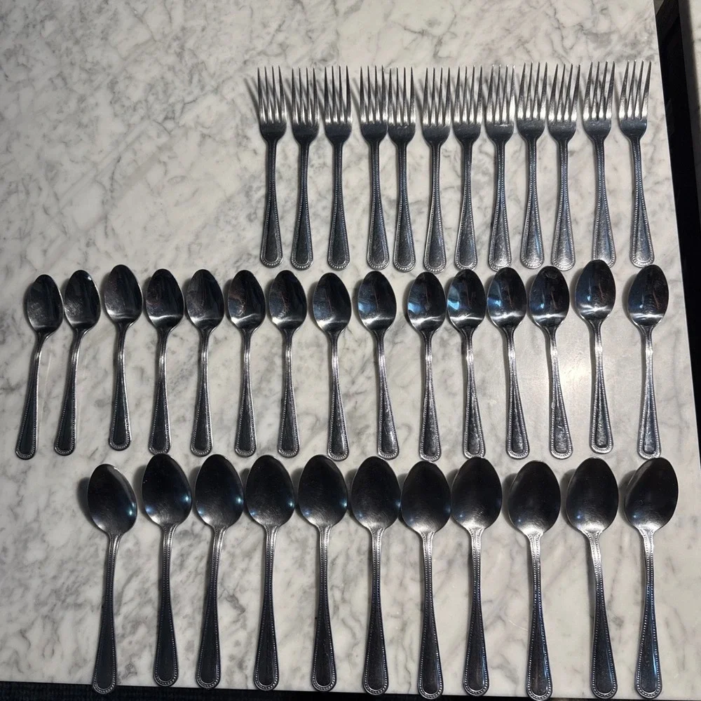 Smart & Final Stainless Steel Beaded Flatware Set 38pc Forks & Spoons Thailand